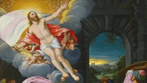 Gottvater und zwei Engel reißen aus