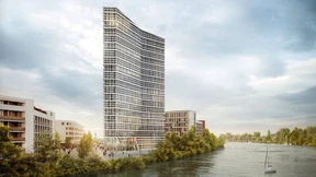 Schmal und hoch am Offenbacher Hafenbecken