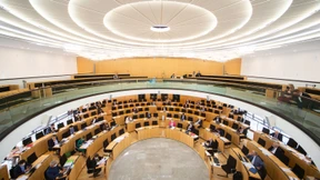 Alter grüner Mann erklärt Frau die Welt