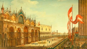 Mitten auf dem Markusplatz ein armenischer Mönch