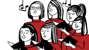 Konzentriert in roter Kutte