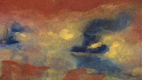 In englischrotem Nebel zwei Schiffe