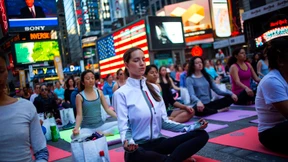 Yoga-Stunde auf dem Times Square