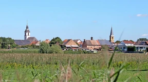 Das Römerberg vom linken Rheinufer