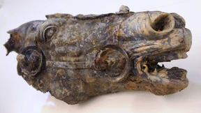 Römischer Pferdekopf auf der Saalburg zu sehen