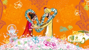 Sechs Priester und ein Brautpaar