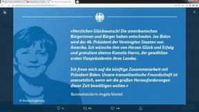 Merkel gratuliert Biden zum Sieg