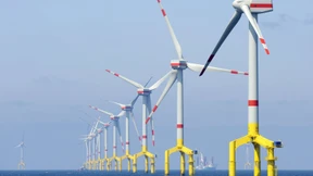 Lahmgelegte Windräder vor der Küste