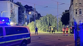 Baum stürzt in eine Oberleitung