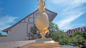 Eine goldene Ananas auf dem Dach
