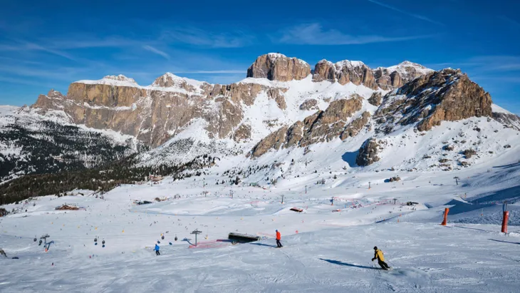 Auf der Sella Ronda bei Canazei, im Skiverbund Dolomiti Superski