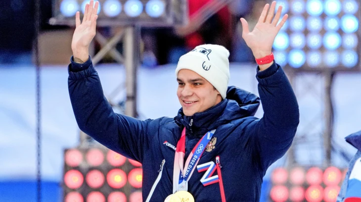 Propaganda-Krieger mit Goldmedaillen: Jewgenij Rylow am 18. März 2022 im Moskauer Luschniki-Stadion.