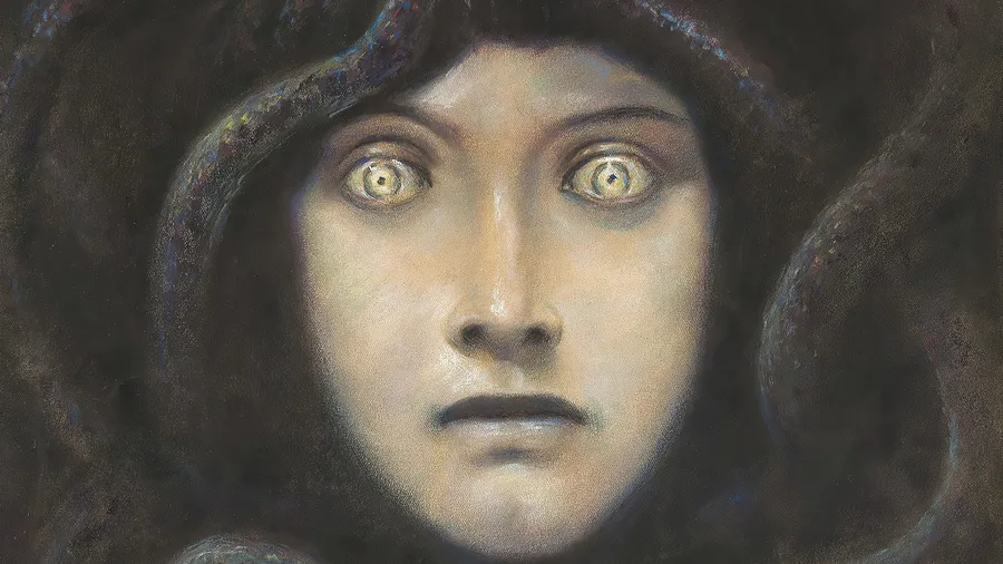 Da werden die Schlangen zum dekorativen Accessoire einer Femme fatale: Franz von Stucks „Haupt der Medusa“ von 1892