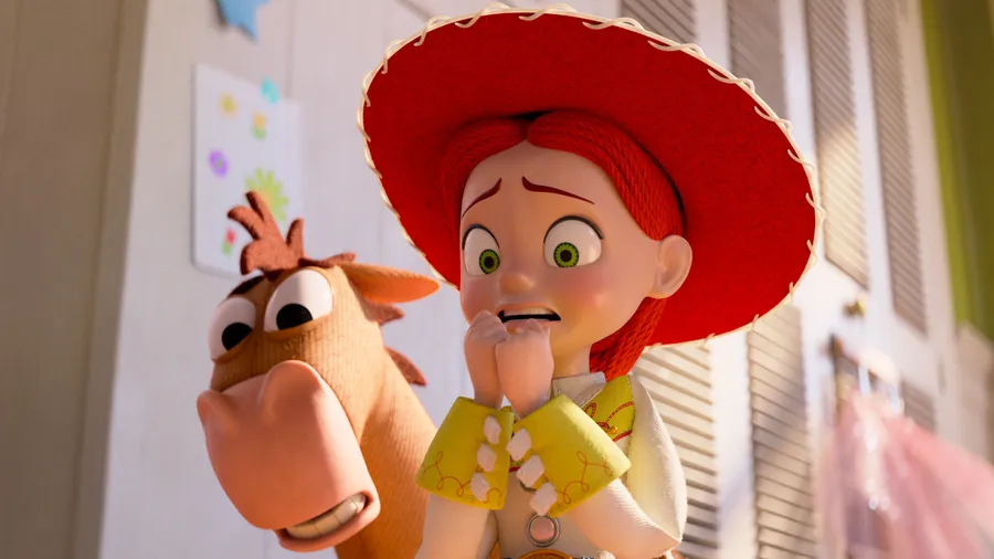 Entsetzt schauen Cowgirl Jessie und ihr Plüschpferd auf die elektronische Konkurrenz.