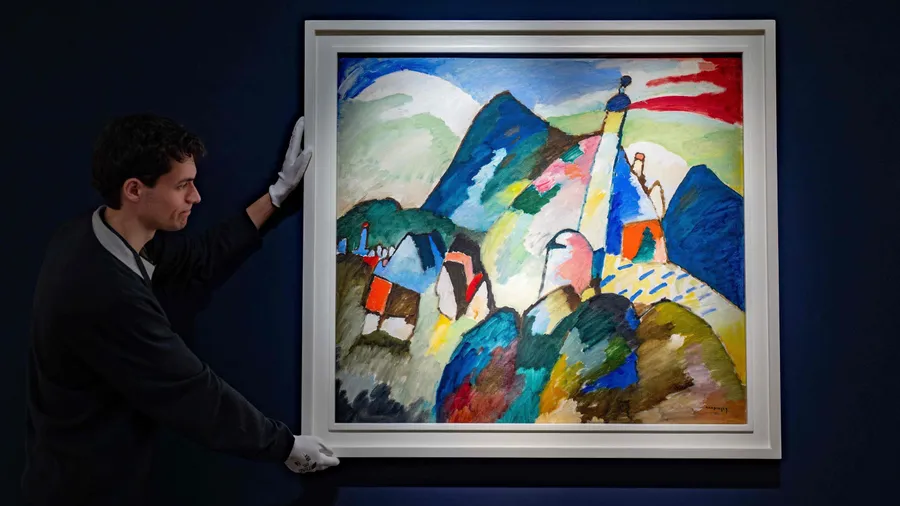 Trophäe bei Landau Fine Arts: Wassily Kandinsky, „Murnau mit Kirche II“, 1910, Öl auf Leinwand, 96 mal 105,5
Zentimeter