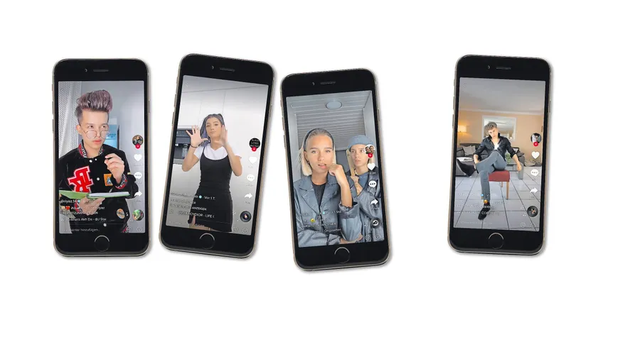 Prominente auf Tiktok v. l. n. r.: Riyaz Aly, Charli D'Amelio, Lisa und Lena, Falco Punch