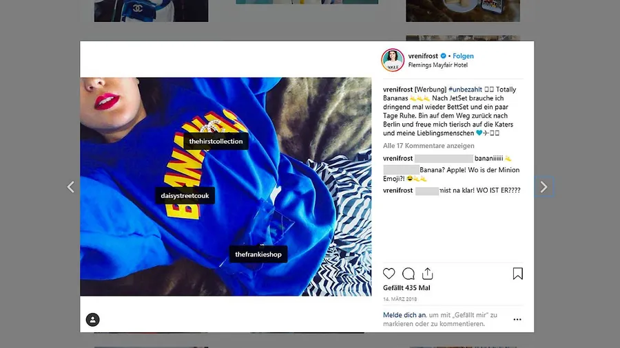 Auch für diesen Post gab es eine Abmahnung – doch hier sagte der Richter: Keine Werbung.