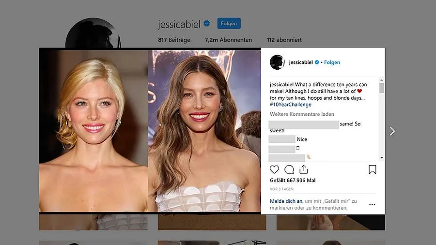 Zehn Jahre sollen zwischen diesen Fotos von Jessica Biel liegen – könnte aber auch nur ein Friseurbesuch gewesen sein.