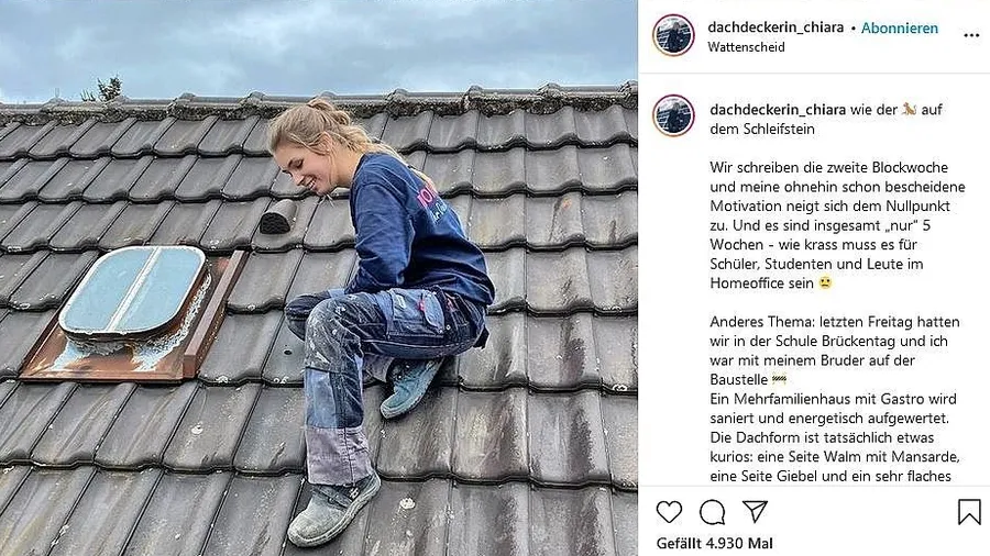Dachdeckerin Chiara repräsentiert den bei Frauen noch nicht ganz so populären Beruf und bietet neue Perspektiven.