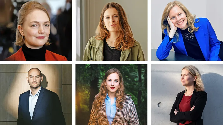 Finden etwas, das Mut macht: Ria Schröder, Luisa Neubauer, Saskia Bruysten, Verena Hubertz, Wiebke Winter, Danyal Bayaz (von links oben im Uhrzeigersinn)