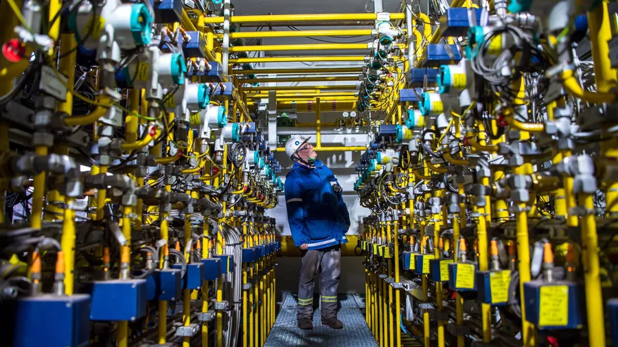Ein Mitarbeiter vom Bremer Stahlwerk steht in einem Teil der Steuerungszentrale in der Kohlestaub oder zukünftig Erdgas eingeleitet wird.