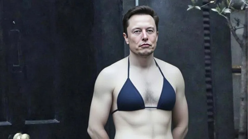 Von Elon Musk mithilfe von Grok generiert: er selbst im Bikini.