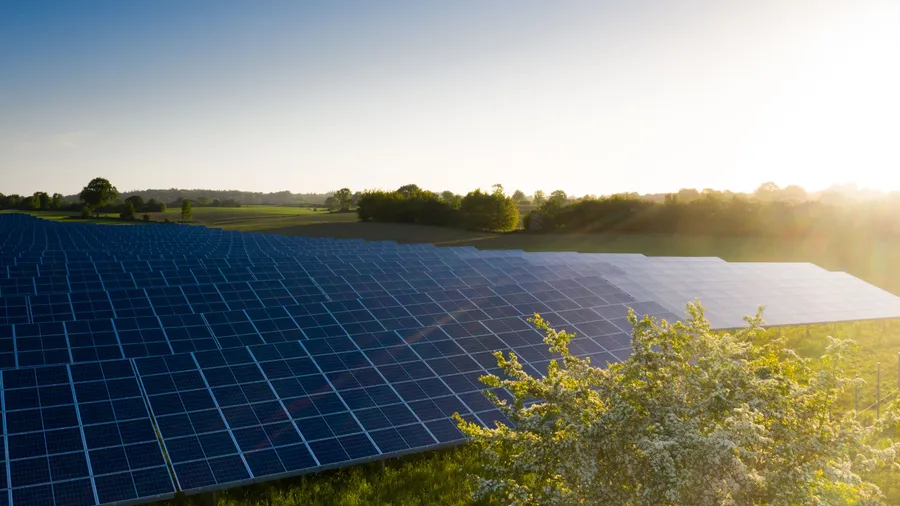 Eine Solaranlage an der Autobahn 1 bei Neumünster produziert Strom für die Deutsche Bahn.