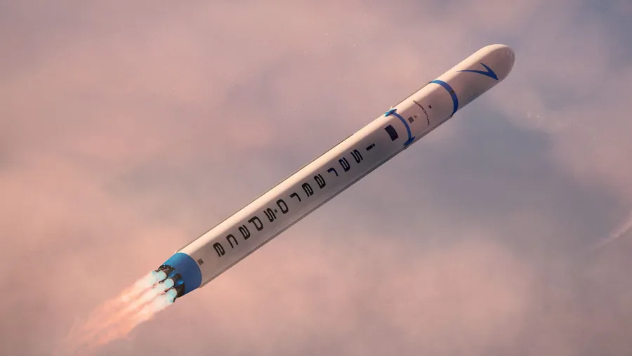 Eine Trägerrakete von Isar Aerospace auf einem computergenerierten Bild