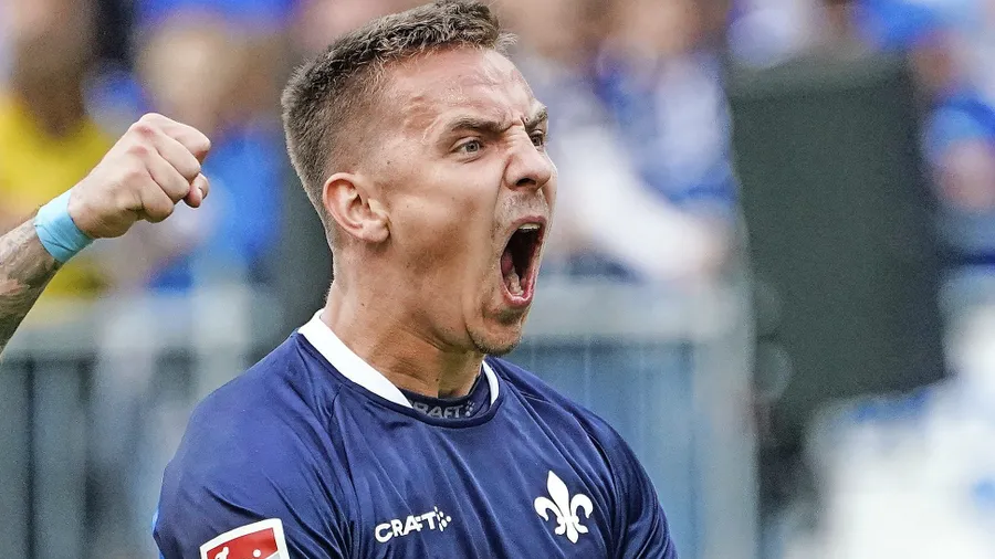 Aufstieg: „Lilie“ Phillip Tietz trifft zum 1:0 gegen Magdeburg. An diesem Samstag kommt er im Dress des FC Augsburg zurück nach Darmstadt.