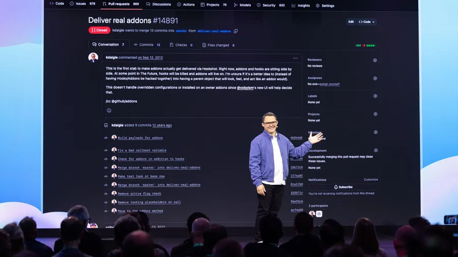 COO Kyle Daigle eröffnet die Github Universe in San Francisco.