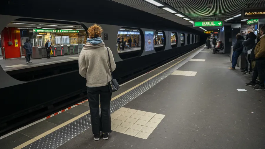 Eine junge Frau wartet in Paris auf die Metro.