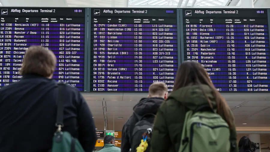 Reisende am Flughafen Frankfurt am Main.