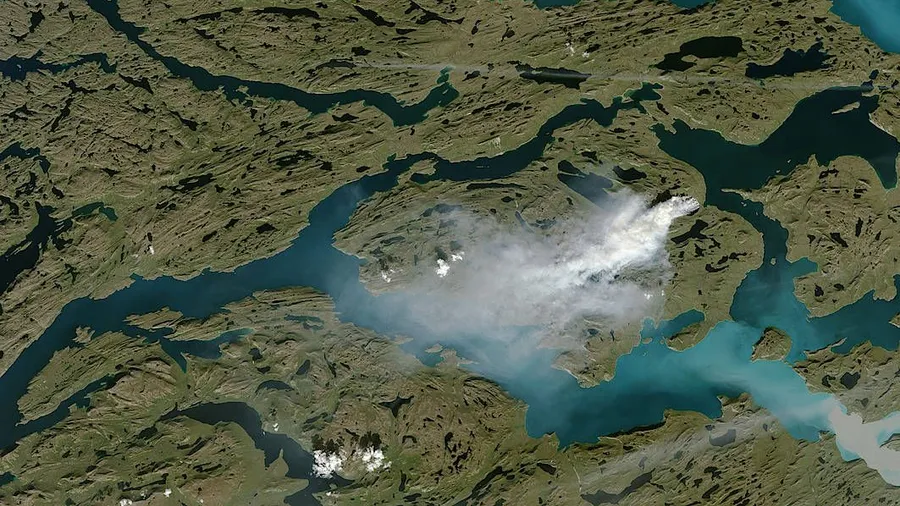Ein Satelliten-Bild zeigt das Ausmaß der arktischen Brände in Grönland.