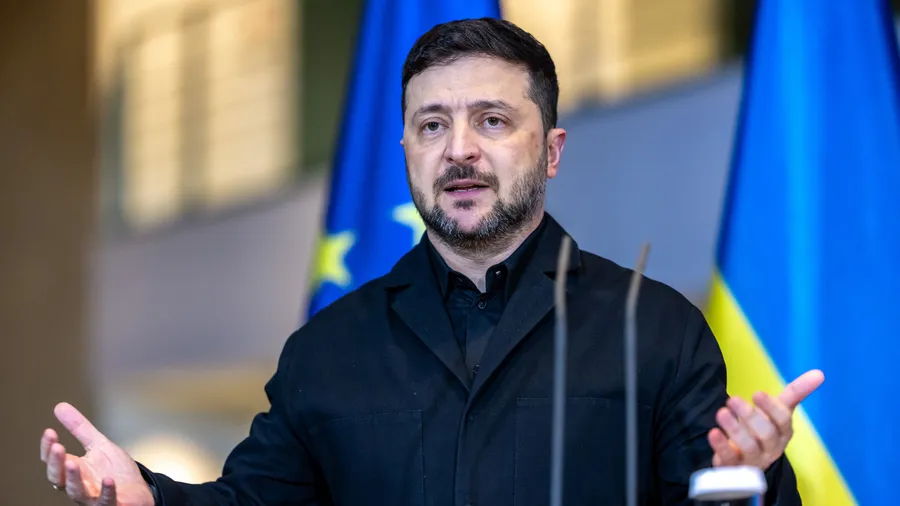 Wolodymyr Selenskyj, Präsident der Ukraine nimmt an einer Pressekonferenz im Kanzleramt teil.