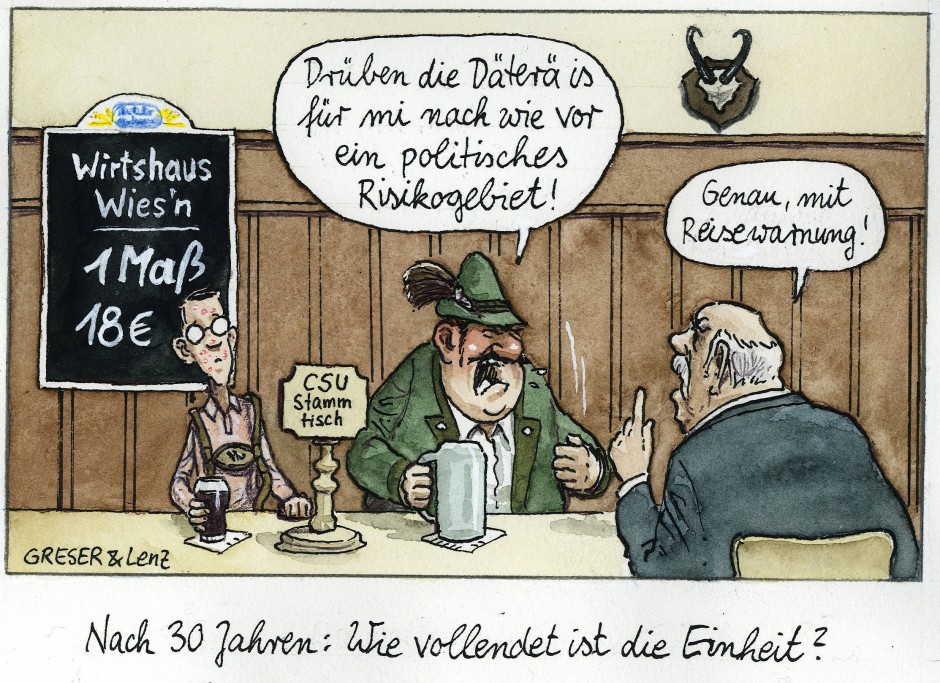 Karikatur/ Greser und Lenz/ Deutsche Einheit/ Wie vollendet ist die Einheit? Der Prophet wird