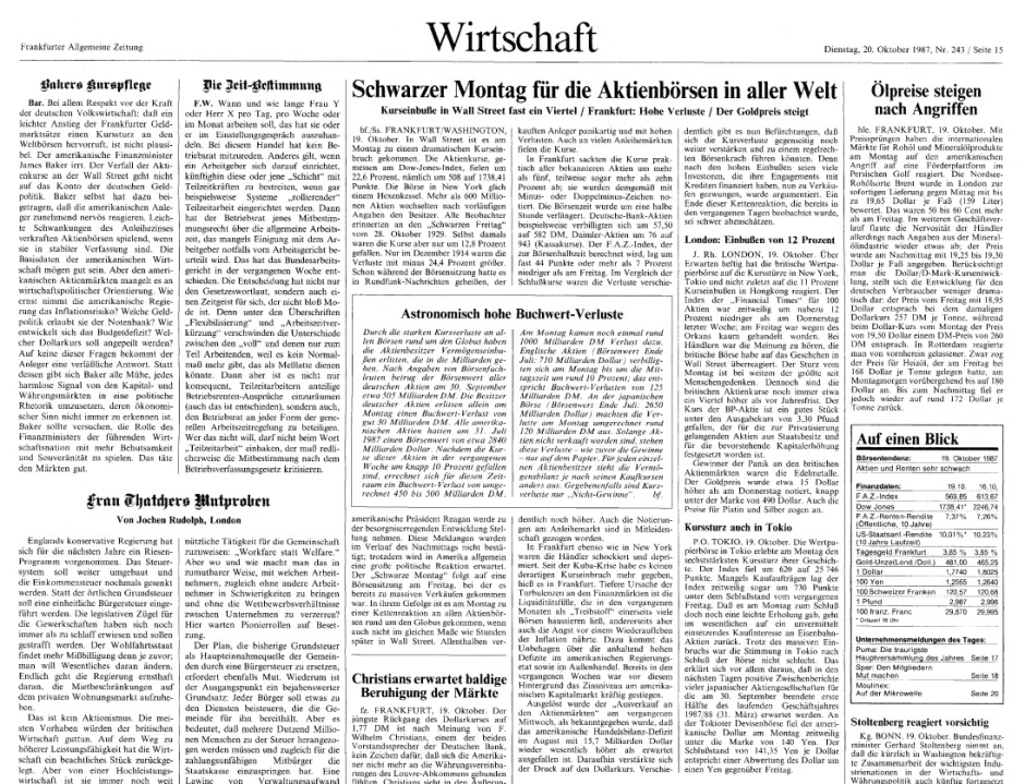 Bildergalerie 25 Jahre Rekordcrash Der 19. Oktober 1987 in Bildern