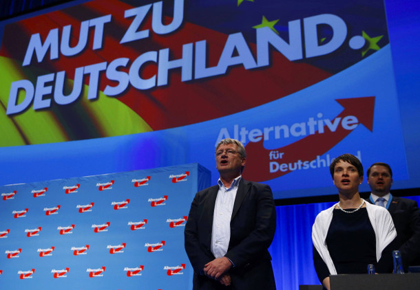 Rein deutsche Doppelspitze: Die AfD-Vorsitzenden Jörg Meuthen und Frauke Petry auf dem Parteitag in Stuttgart