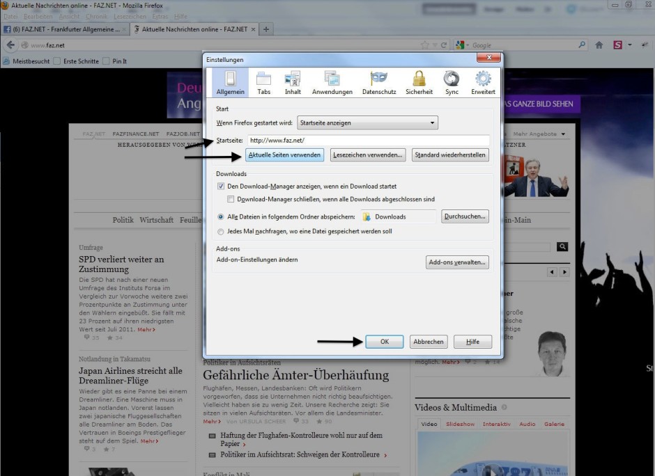 Bilderstrecke zu als Startseite festlegen als