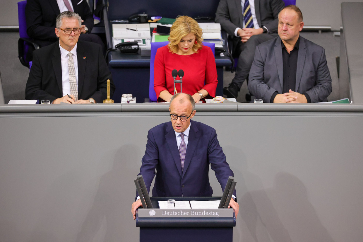 Bundeskanzler Friedrich Merz bei seiner Regierungserklärung im Bundestag am Donnerstag