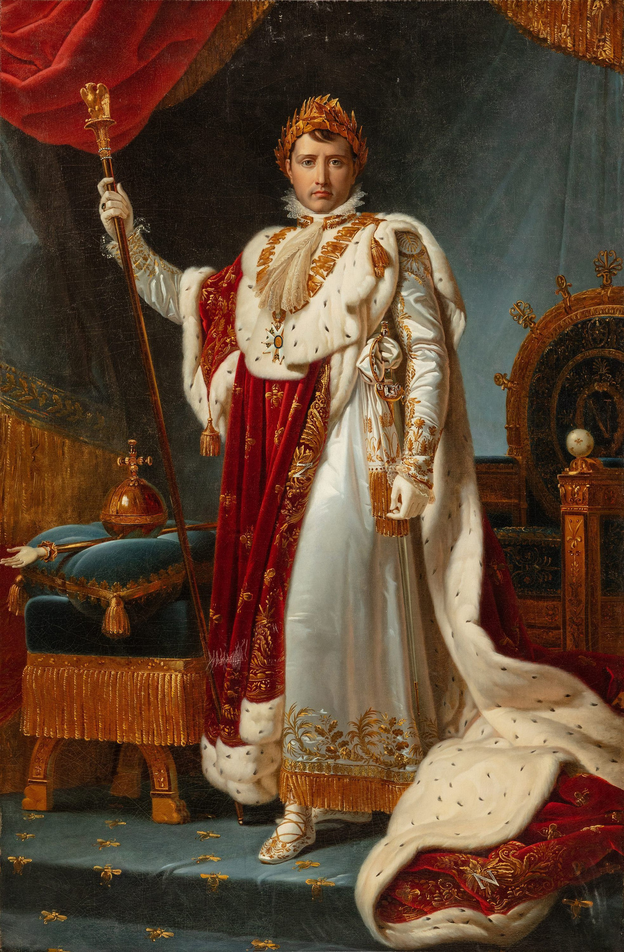 Der selbstgekrönte Kaiser im entsprechenden Ornat: Gemälde aus der Werkstatt von François-Pascal-Simon Gérard, 223,8 mal 145 Zentimeter, Taxe auf Anfrage