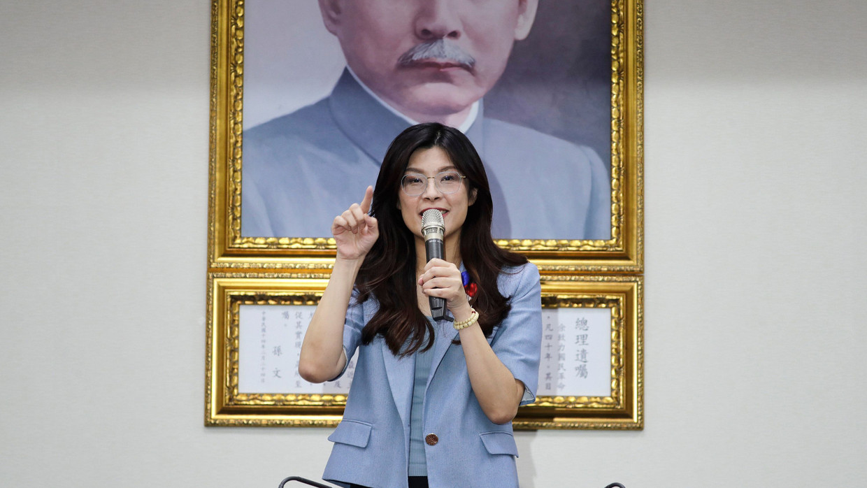 Cheng Li-wun bei einer Rede nach ihrer gewonnenen Wahl zur Parteivorsitzenden der KMT