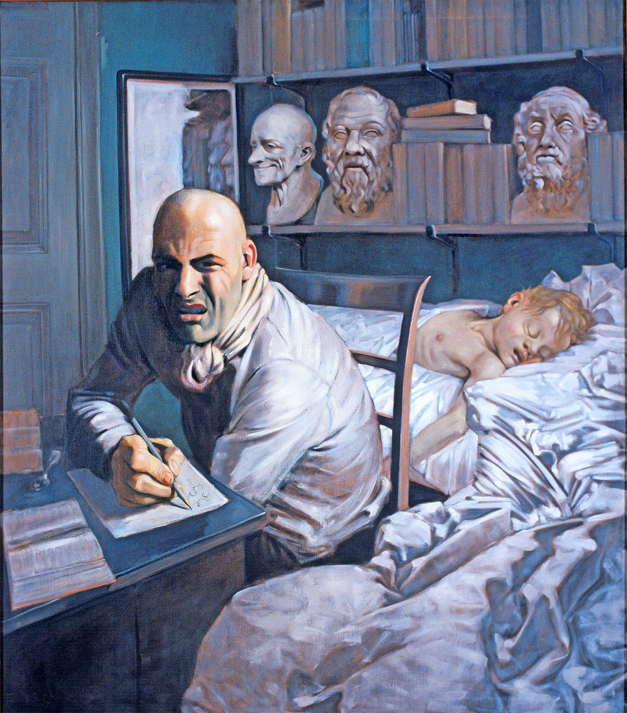 Mit diesen Geistesgrößen im Rücken sind Schreibhemmungen unvermeidbar: Johannes Grützkes „Der Dichter“ von 1975