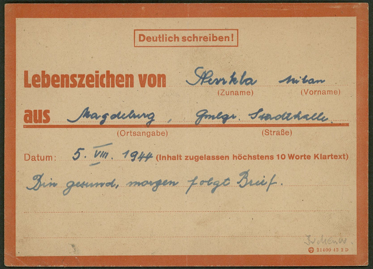 Eines der vorgesehenen Lose der Auktion: „Lebenszeichen“-Vordruckkarte aus Buchenwald, 1944