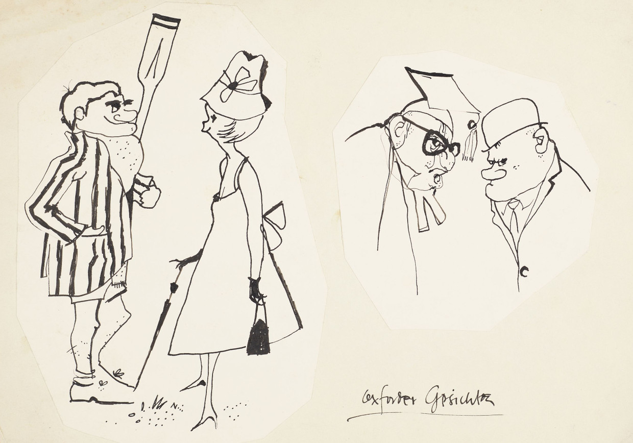 Die geheime Liebe des jungen Le Carré war die Karikatur: die Figuren in seinem Skizzenbuch von 1953 bezeichnete er (auf Deutsch) mit „Oxforder Gesichter“.