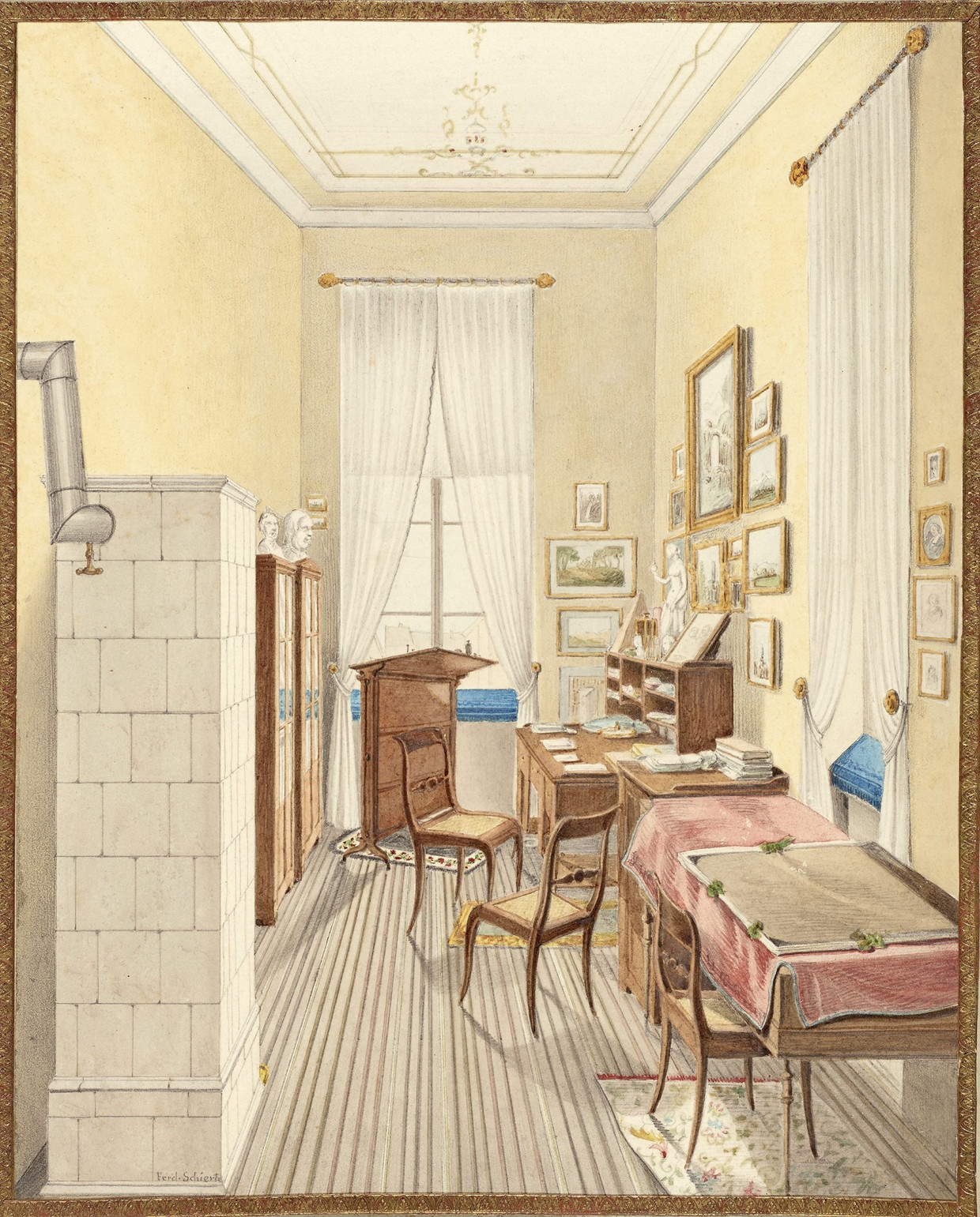 Ferdinand Schiertz (1804–1878): Das Arbeitszimmer von Felix Mendelssohn Bartholdy, 1848.