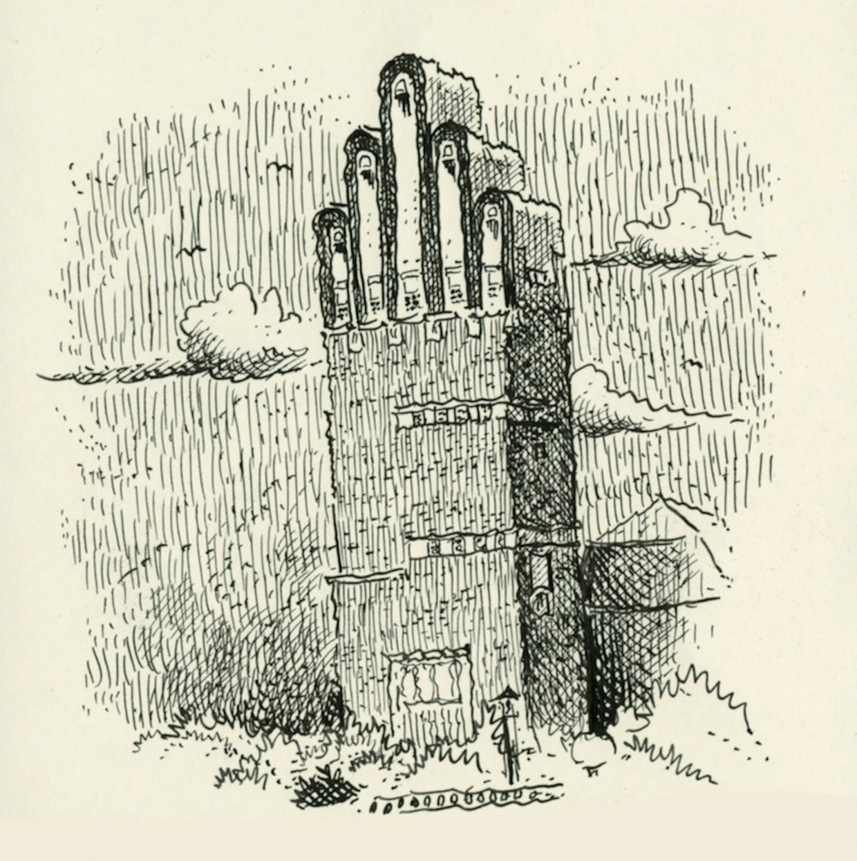View of the wedding tower on the Darmstadt Mathildenhöhe, drawn by Christoph Mueller