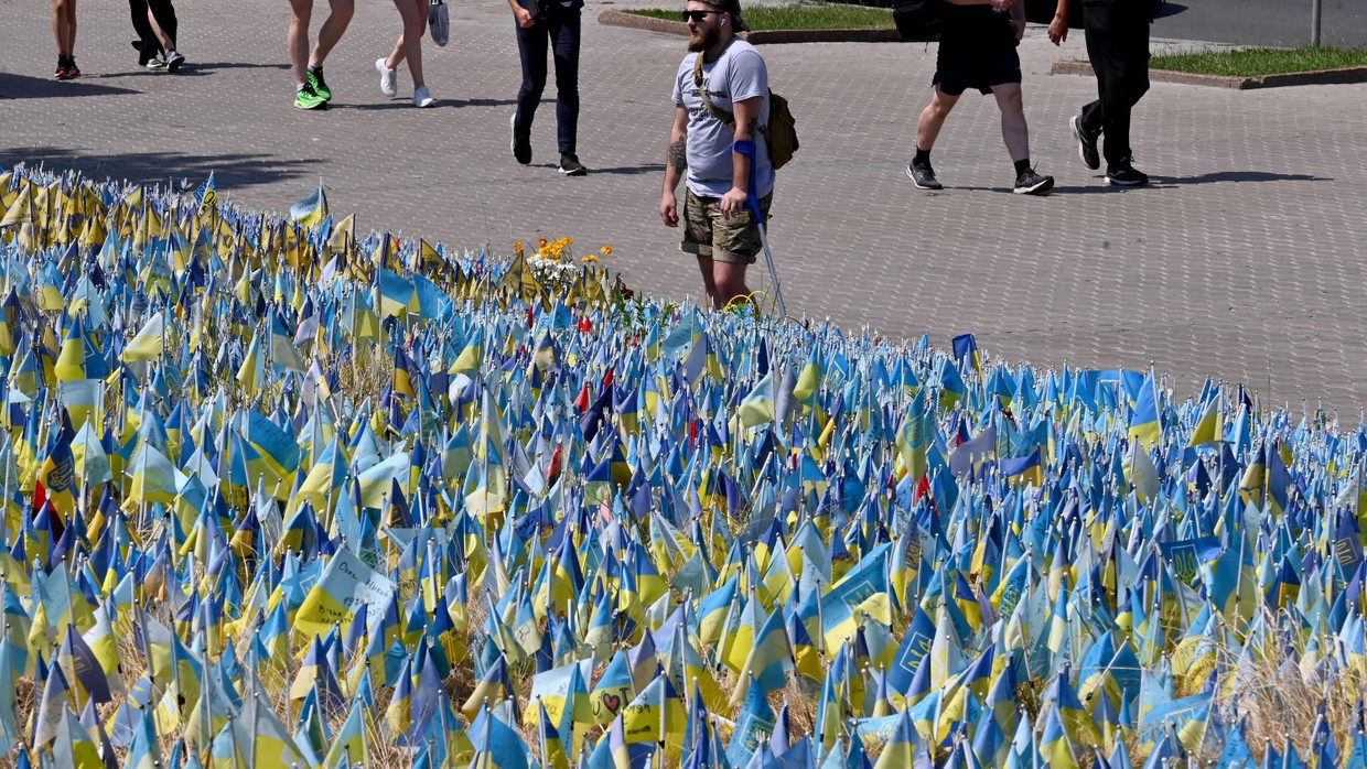 Gedenken in Kiew: Flaggen symbolisieren gefallene ukrainische Soldaten