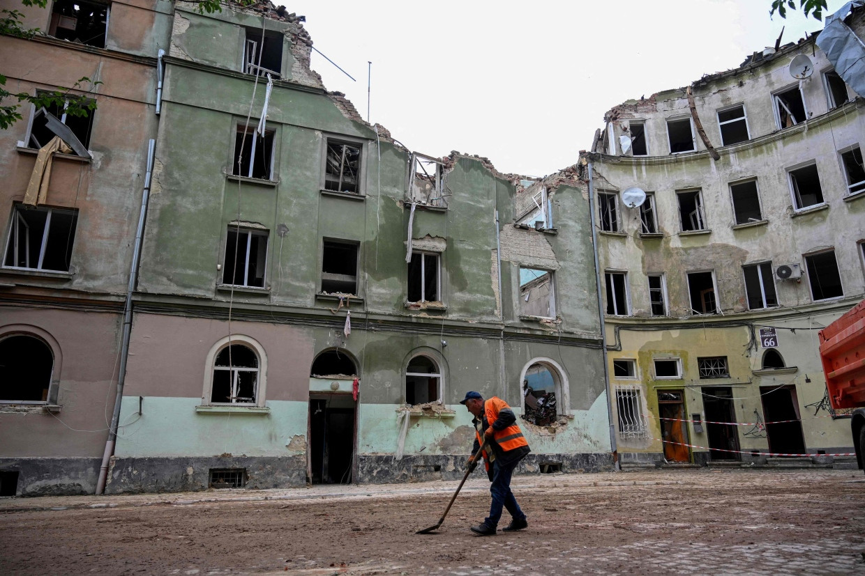 Destruction in the Ukrainian city of Lviv after a rocket attack by Russia.