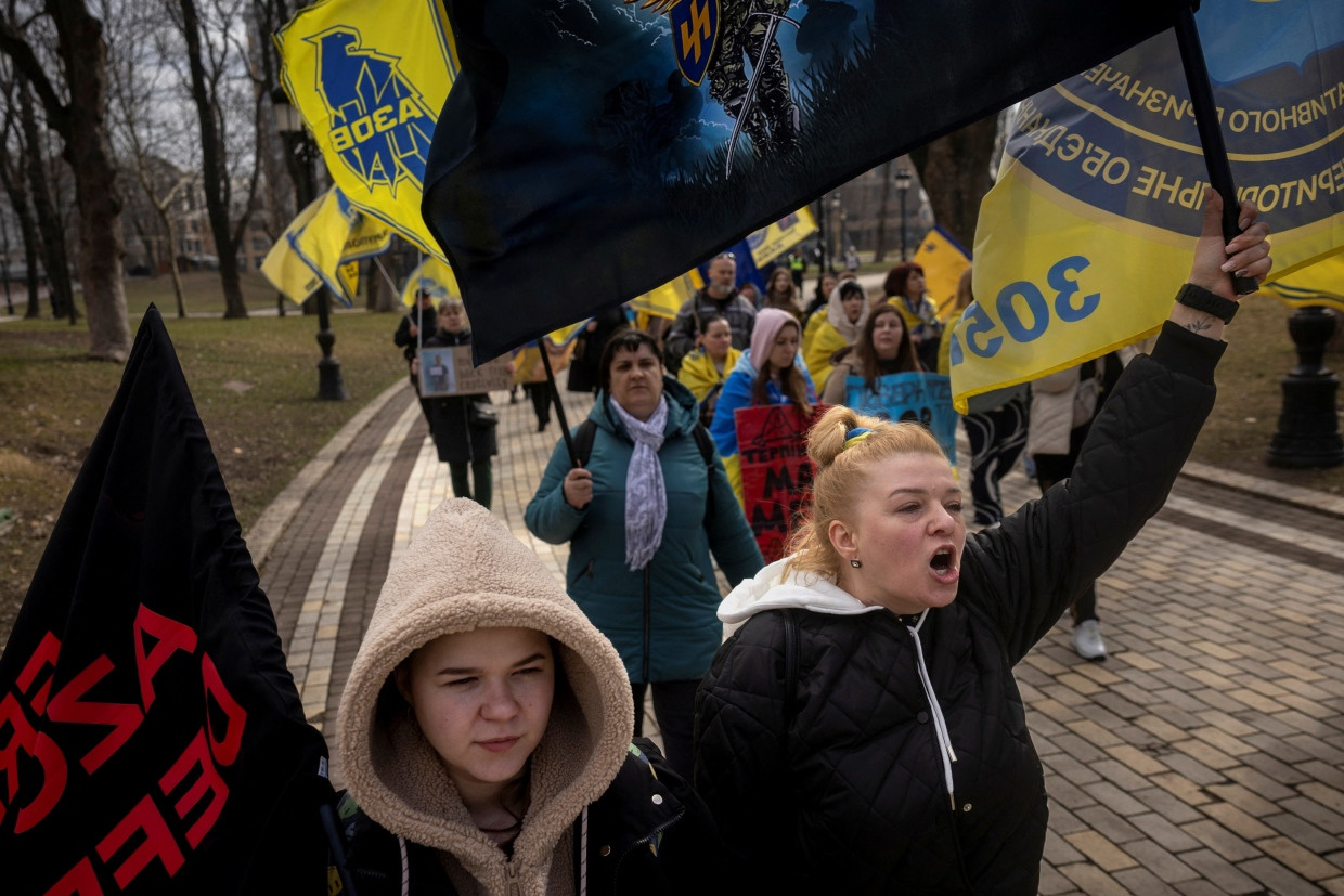 Manchmal ist der Protest auch laut: Kundgebung in Kiew Mitte März