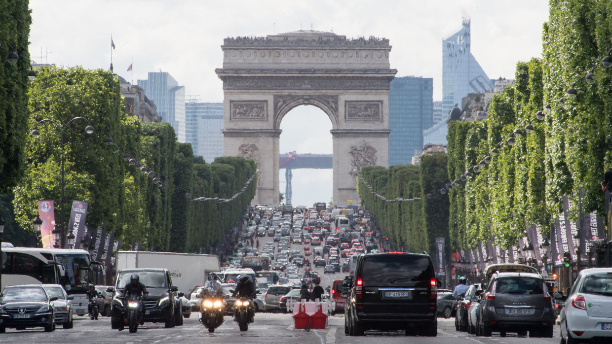 On the Champs-Elysees: If you want to go to Paris by car, you need a French environmental badge.